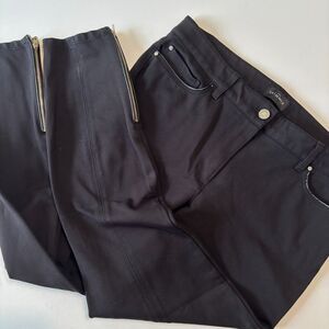 WHBM Skinny Pants Womens 10 Black The Skimmer Ponte Back Seam Gold Zip Ankle